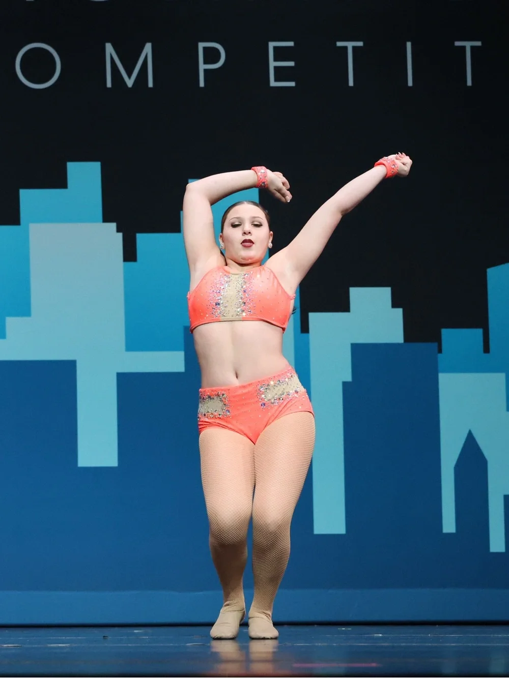 Glamour Coral Dance Two-Piece Costume with stones and arm bands